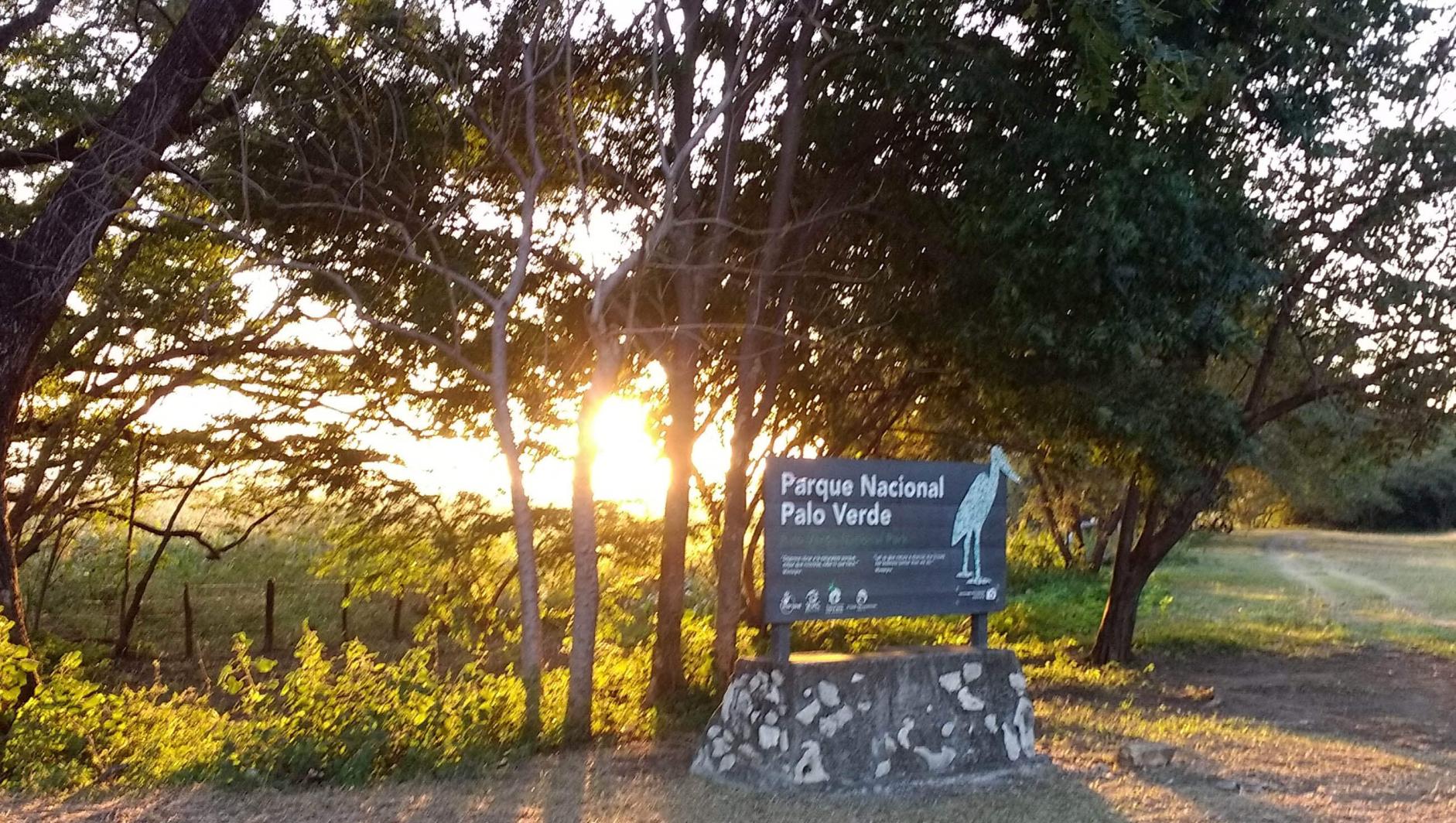 The sign for the entrance of Palo Verde, in the sunset. 