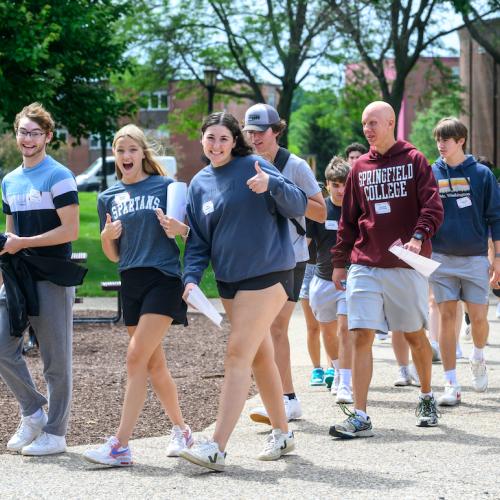 New students walking on campus
